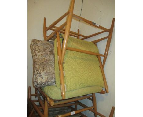 Pair of Ercol pale beech side chairs and another similar stick back low seat chair