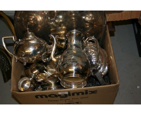 Oval plated galleried tray, plated four piece tea service, spirit kettle and other miscellaneous silver plate