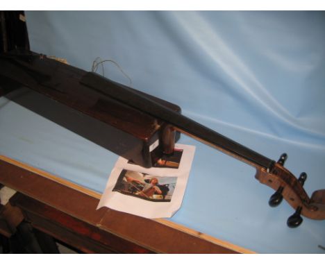 Unusual boxed collapsible cello head stock, neck, finger board and bridge etc. (believed to be World War I converted ammuniti