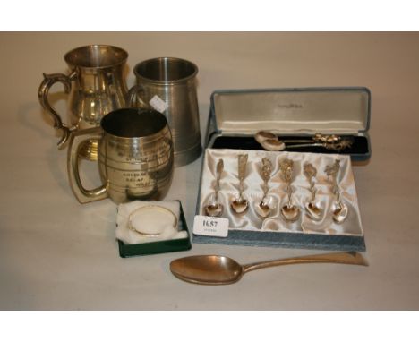 George III London silver Old English pattern dessert spoon, set of six Chinese sterling silver coffee spoons, two Australian 