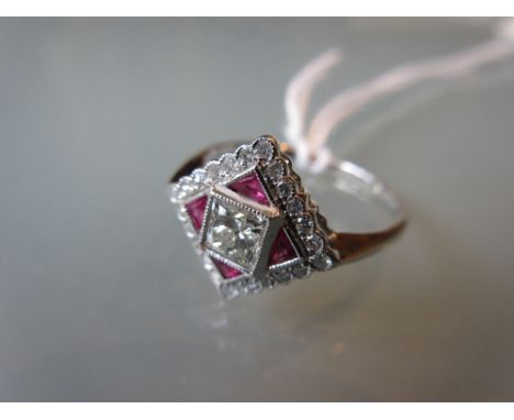 Art Deco style ruby and diamond dress ring of square design