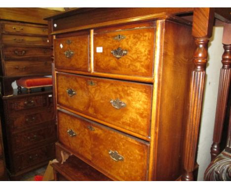 20th Century burr walnut chest of two short over two long drawers having herringbone inlaid and crossbanded top with brass dr