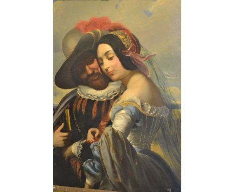 19th Century Spanish school, oil on canvas, portrait of a lady and gentleman in a landscape, 36ins x 30ins, in a swept gilt f