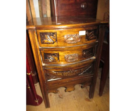 20th Century oak blanket box with three panel front together with a two drawer carved bedside table