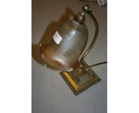 20th Century brass desk lamp with acid etched shade