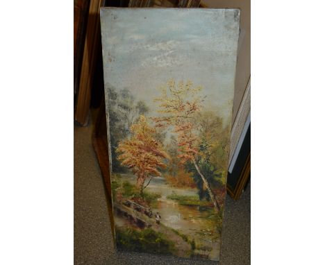 Pair of unframed oil paintings on canvas, rural scenes, signed Hall, pair of unframed oil paintings, rural scenes, signed R. 
