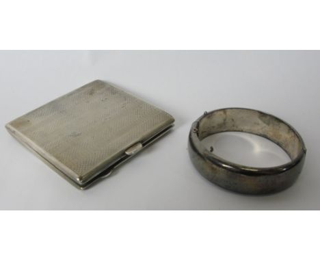 A HM silver cigarette case; together with a bangle