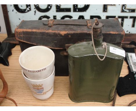 A cased vintage 'Premo' plate camera; together with two Coronation beakers and a WWI water bottle