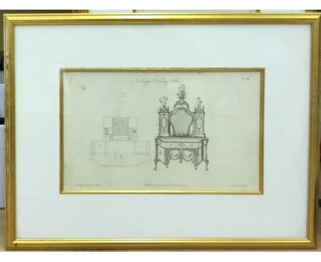 After Thomas Chippendale (1718-1779): Eight original 18th century monochrome engravings depicting designs for furniture inclu