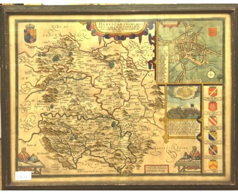 John Speed (1552-1629): A map of Herefordshire, hand coloured; together with an 18th century print of Carmarthen Castle (2)