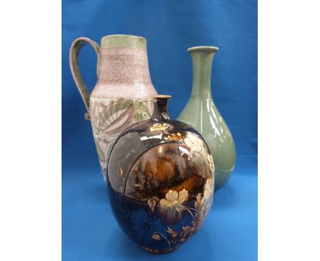 A 19th century Doulton stoneware vase of bulbous design having foliate decoration and a 20th century Chinese vase having Cran