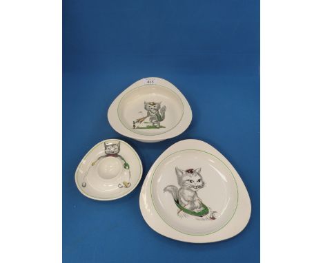 A Spode ceramic trio of shaped dish, plate and egg stand in the Cutie Kitten pattern