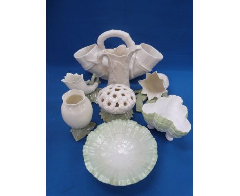 A Royal Worcester vase of naturalistic bamboo shape, a similar jug and a selection of Worcester naturalistic trinkets includi