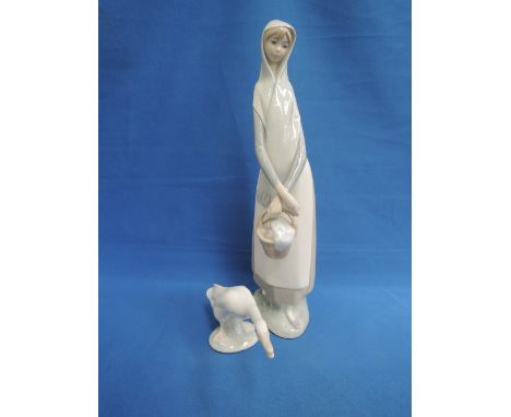 Two Lladro studies, lady with basket and goose