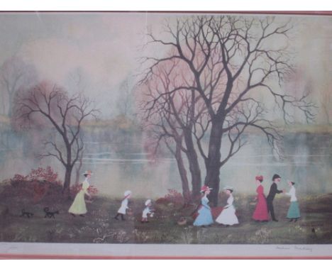 A print after Helen Bradley, Miss Carter in parkland, signed