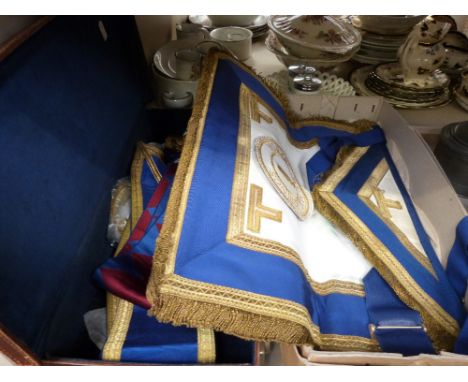 A selection of Masonic regalia including sash, 9ct HM silver and 9ct medals, of North Ridings of Yorkshire interest