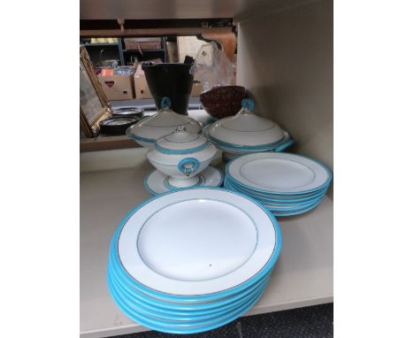 A Royal Worcester part dinner service having turquoise band decoration