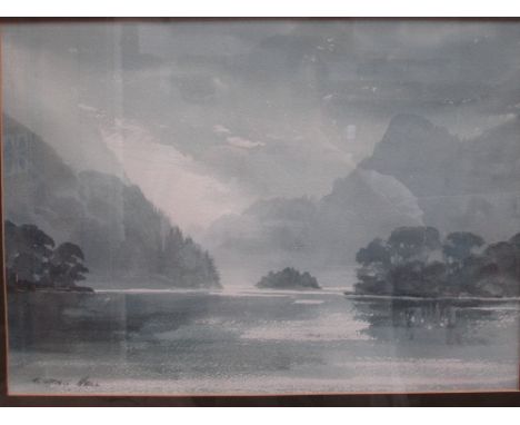 A print after Helen Bradley, Fred Walmsley's Concert Party, signed and a watercolour, E. Greig Hall, Thrlmere, signed and dat