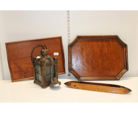 A selection of treen items including a ceiling light 