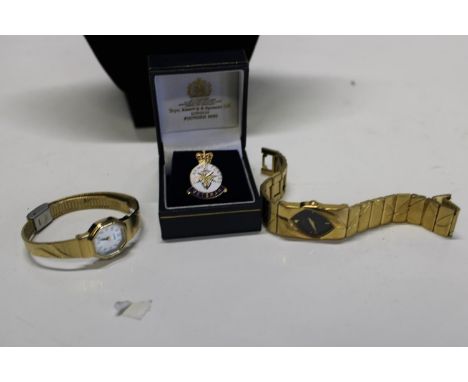 Selection of gold tone watches and army veteran badge 