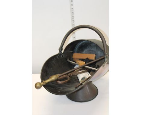 A vintage copper coal bucket with accessories &amp; coal!! shipping unavailable 