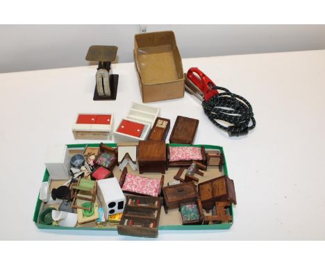 A job lot of vintage doll's house furniture etc 