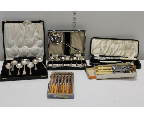 A selection of vintage cased cutlery 