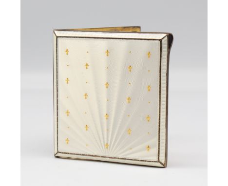 An Art Deco style George VI stylish silver gilt and enamel cigarette case, having crisp guilloche enamel decorated front with