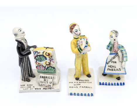 A set of three novelty ceramic advertising figures by Peggy Foy for Heal's London.   Further details: one has crazing, missin