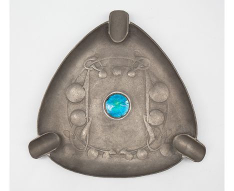 Archibald Knox for Liberty & Co - an English Pewter stylised designed Art nouveau ashtray, of curved triangular style shape w