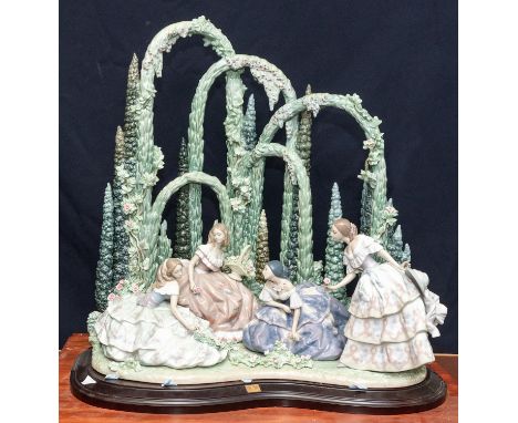 Lladro - "Garden Party" large porcelain sculpture by Jose Puche, no. 456/500 with framed certificate, the sculpture also havi