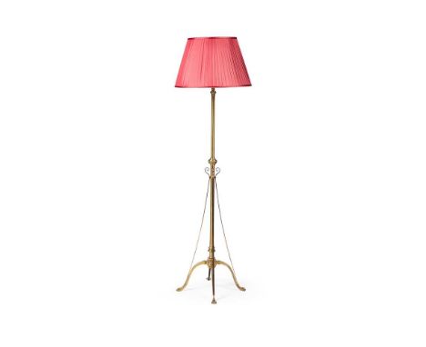 W. A. S. BENSON (1854-1924) EXTENDING STANDARD LAMP CIRCA 1900 brass and copper, stamped to base W.A.S. BENSON, later pleated
