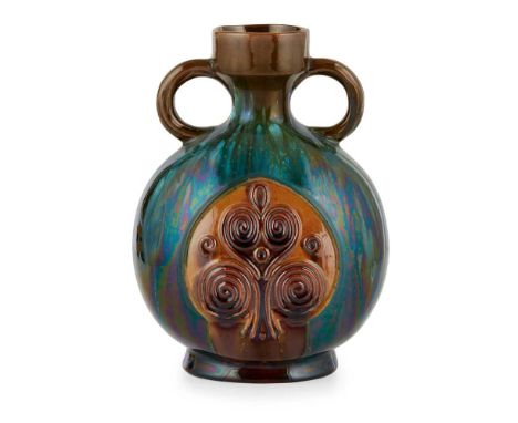 CHRISTOPHER DRESSER (1834-1904) FOR LINTHORPE ART POTTERY TWIN-HANDED VASE, CIRCA 1880 glazed earthenware, impressed to base 