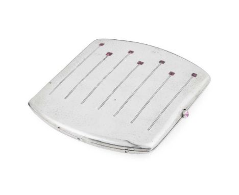 CONTINENTAL  SECESSIONIST CIGARETTE CASE, CIRCA 1910 white metal, set with step-cut rubies, stamped maker's marks, 800/ 287, 