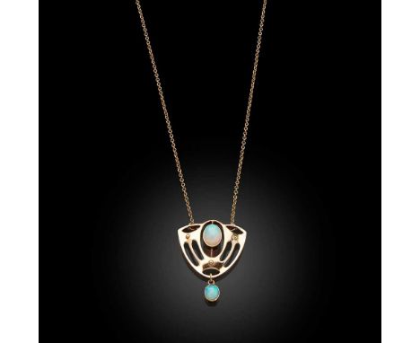 MURRLE, BENNETT &amp; CO. LTD., LONDON ART NOUVEAU PENDANT, CIRCA 1900 15ct gold, set with opal cabochons, stamped 15CT/ MB&a