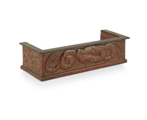 JOHN PEARSON (1859-1930) BOOK TROUGH, CIRCA 1900 oak, with repoussé-decorated copper panelsDimensions:36cm wide, 9.8cm high, 