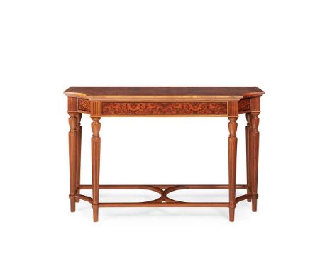 DAVID LINLEY, LONDON CONSOLE TABLE, 2001 walnut, with inlays of burr walnut and Indian ebony, stamped LINLEY; together with T