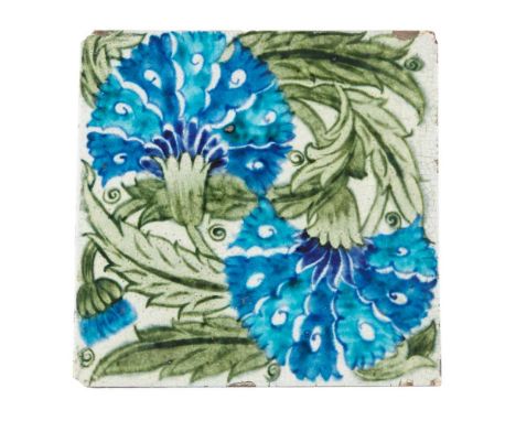 WILLIAM DE MORGAN (1839-1917) 8-INCH DOUBLE CARNATION TILE, LATE 1890S glazed earthenware, impressed Sands End markDimensions