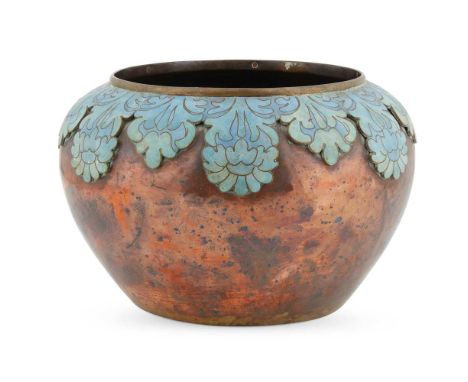 CLEMENT HEATON (1861-1940) ARTS &amp; CRAFTS JARDINIERE, CIRCA 1890 copper with applied cloisonné decorationDimensions:20cm h