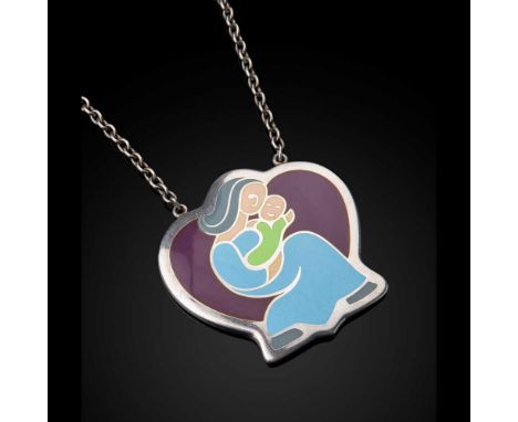 HENRY HEERUP (1907-1993) FOR GEORG JENSEN 'MOTHER &amp; CHILD' PENDANT NECKLACE model 150, silver and enamel, stamped maker's