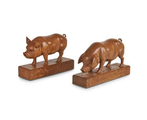 STAN ‘WOODPECKER’ DODDS (1928-2012) CARVED BOAR AND SOW, CIRCA 1970 oak, each with carved woodpecker signature to each baseDi