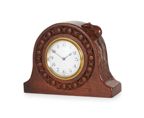 ROBERT ‘MOUSEMAN’ THOMPSON (1876-1955) MANTEL CLOCK, CIRCA 1930 oak, with carved mouse signature, fitted with an 8-day moveme