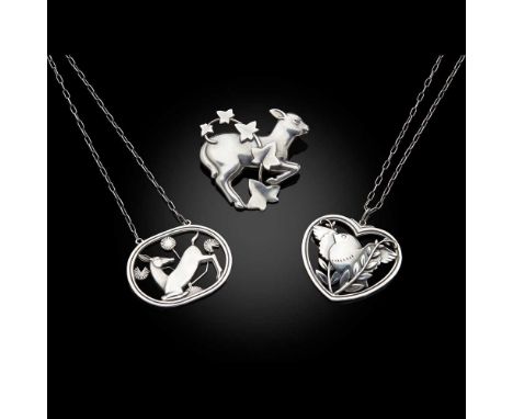 ARNO MALINOWSKI (1899-1976) FOR GEORG JENSEN PENDANT NECKLACE, 1933-1944 model no.95, with link chain, 4.2cm wide; together w
