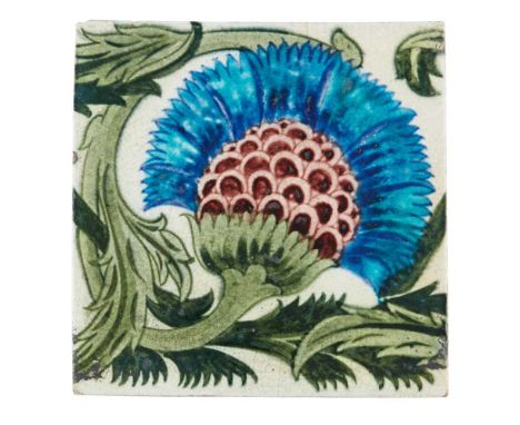 WILLIAM DE MORGAN (1839-1917) 6-INCH 'BBB' CARNATION TILE, LATE 1890S glazed earthenware, impressed Sands End markDimensions: