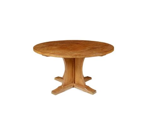 ROBERT 'MOUSEMAN' THOMPSON (1876-1955) CIRCULAR DINING TABLE, CIRCA 1970 adzed oak, with carved mouse signatureDimensions:137