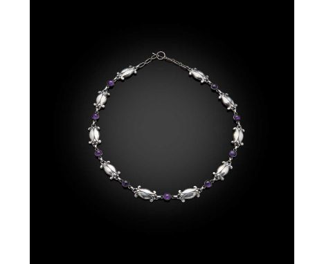 GEORG JENSEN (1866-1935) NECKLACE, 1933-1944 model no.15, sterling silver, set with amethyst cabochons, stamped GEORG JENSEN/