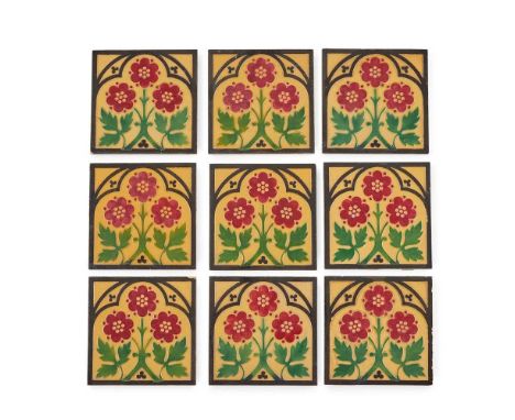 A.W.N. PUGIN (1812-1852) FOR MINTON, HOLLINS &amp; CO., STOKE-ON-TRENT GROUP OF NINE GOTHIC REVIVAL TILES, CIRCA 1860 glazed 