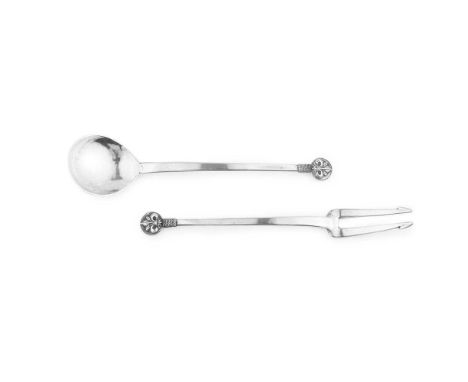 EDWARD SPENCER (1873-1938) FOR THE ARTIFICERS’ GUILD ARTS &amp; CRAFTS PRESERVE SPOON &amp; PICKLE FORK, LONDON 1913 silver, 