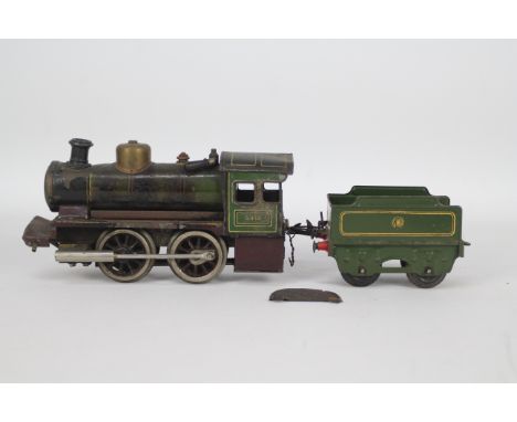 Bing - An unboxed Bing O gauge live steam 0-4-0 steam locomotive with unassociated Hornby O gauge tender. The locomotive with