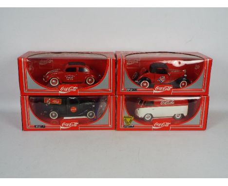 Solido - Four boxed 1:18 scale Solido 'Coca Cola' vehicles. Lot consists of #9503 Ford Pick-Up; VW Beetle, #9508 VW Combi 196